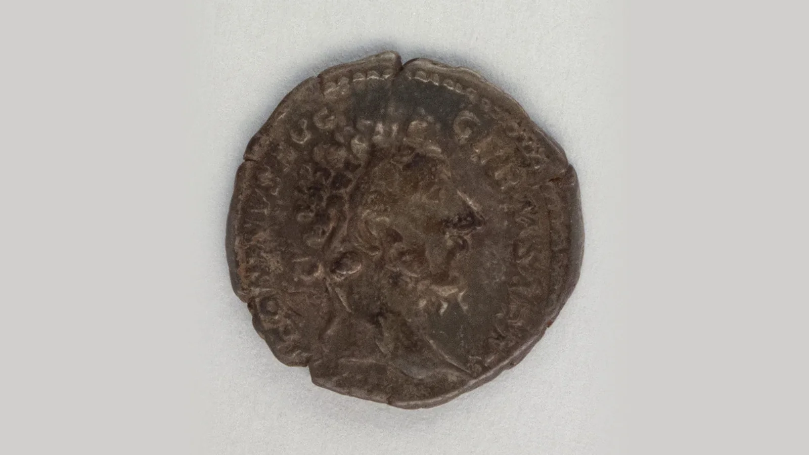 Portrait of Marcus Aurelius on an ancient Roman silver denarius struck in 176 to 177 CE