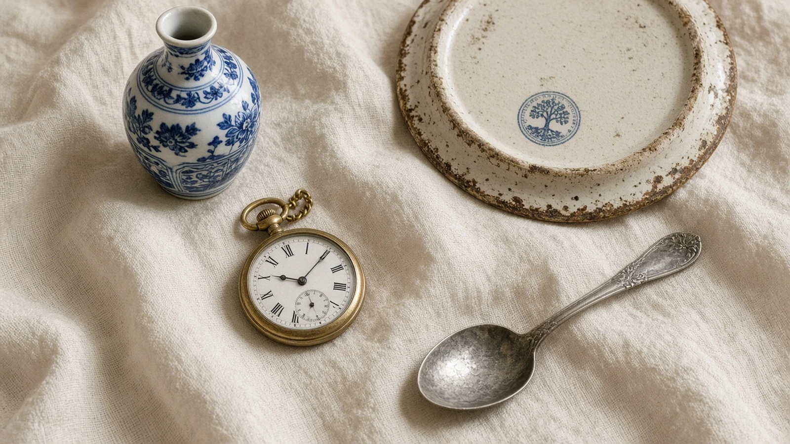 An antique object being photographed against a plain background with directional light